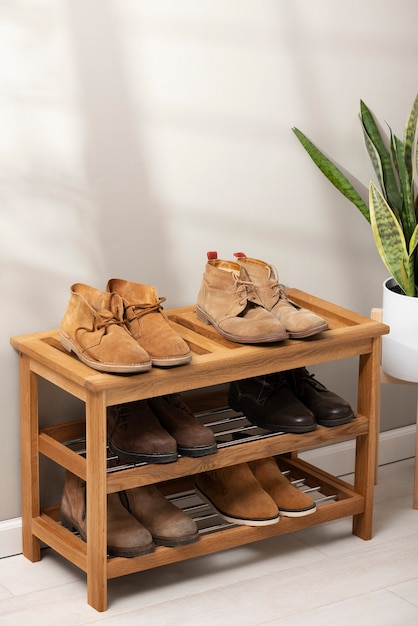 View of shoe rack for stacking pair of footwear