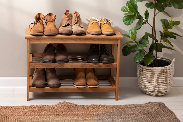 View of shoe rack for stacking pair of footwear