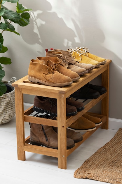 View of shoe rack for stacking pair of footwear