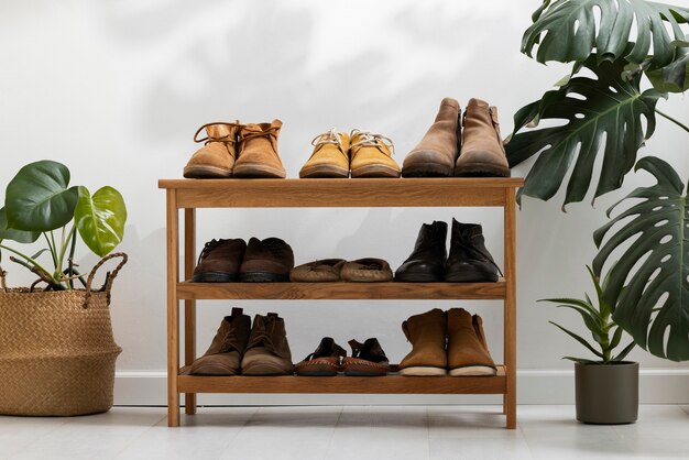 view of shoe rack for stacking pair of footwear