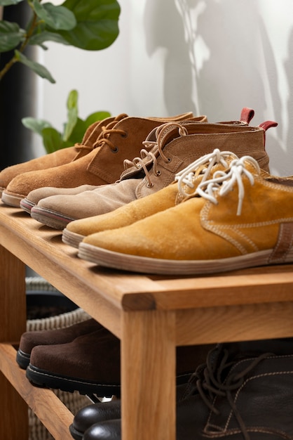 View of shoe rack for stacking pair of footwear