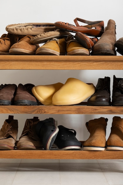 View of shoe rack for stacking pair of footwear