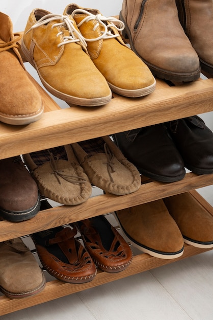 Free photo view of shoe rack for stacking pair of footwear