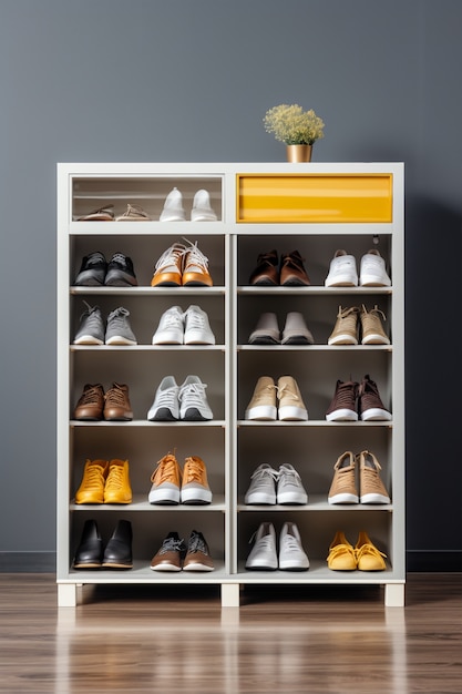 Free photo view of shoe rack with storage space for footwear