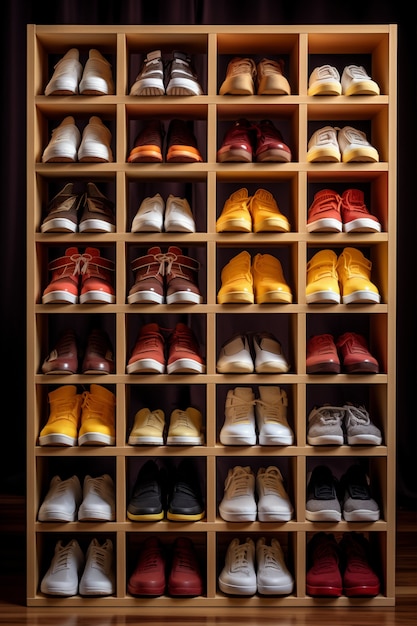 Free photo view of shoe rack with storage space for footwear