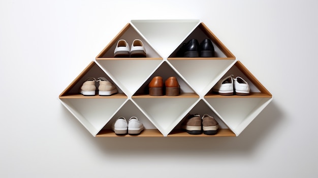 Free photo view of shoe rack with storage space for footwear