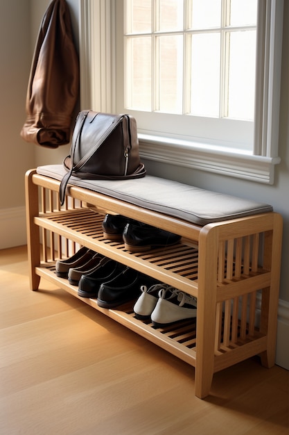 Free photo view of shoe rack with storage space for footwear