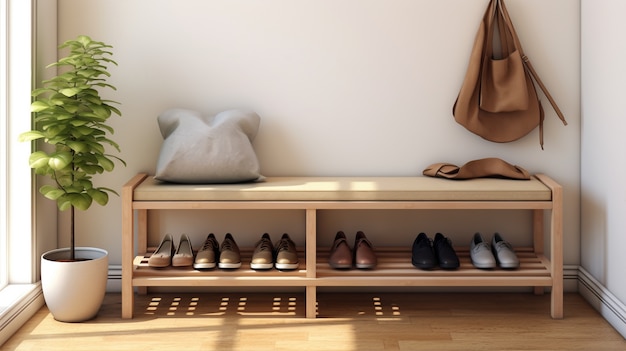 Free photo view of shoe rack with storage space for footwear