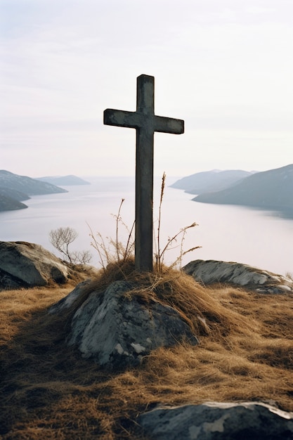 Free photo view of simple 3d religious cross