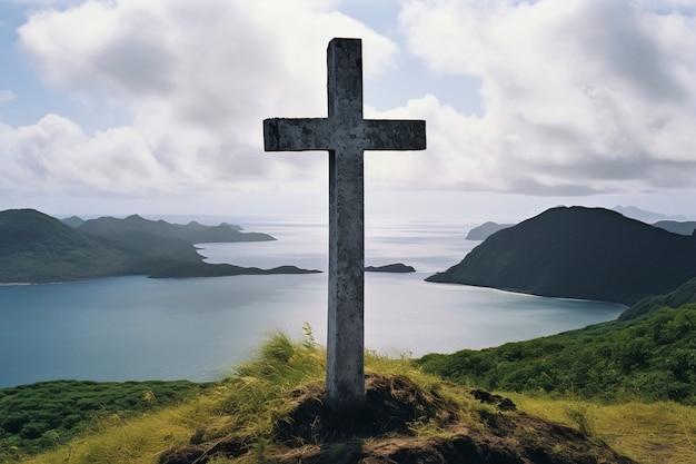 Vista di una semplice croce religiosa 3d