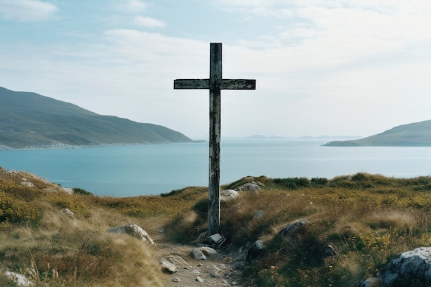 Foto gratuita vista di una semplice croce religiosa 3d