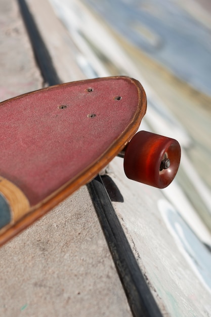 View of skateboard with wheels outdoors