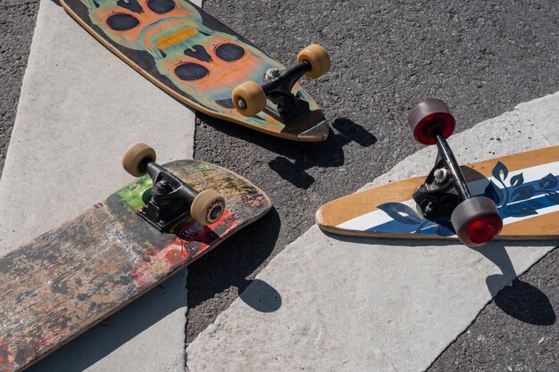 View of skateboard with wheels outdoors