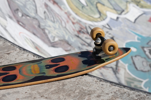 Foto gratuita vista dello skateboard con ruote all'esterno