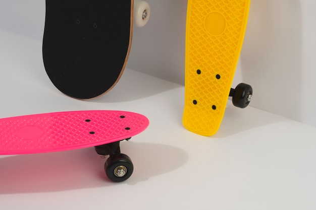 View of skateboard with wheels