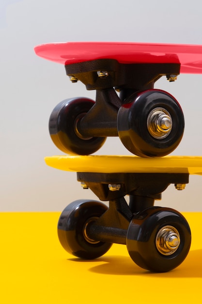 View of skateboard with wheels