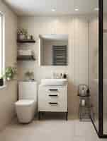 Free photo view of small bathroom interior with modern style furniture and decor