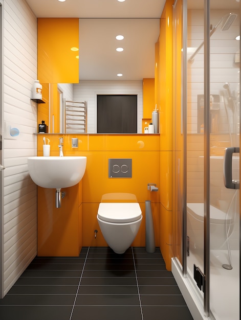 View of small bathroom with modern style decor and furniture