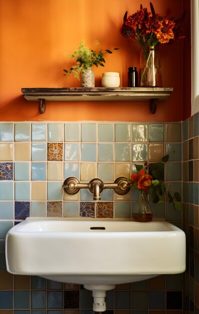 View of small bathroom with modern style decor and furniture