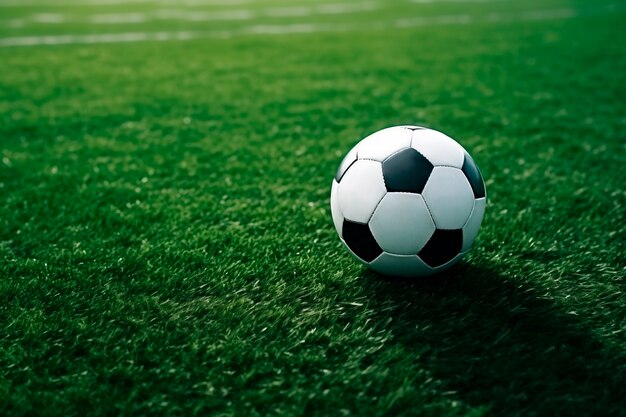 View of soccer ball on the field grass