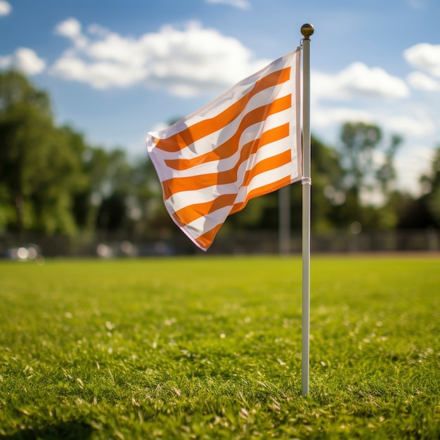 Вид футбольного флага на поле