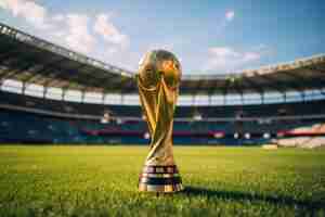 Free photo view of soccer gold cup on the field