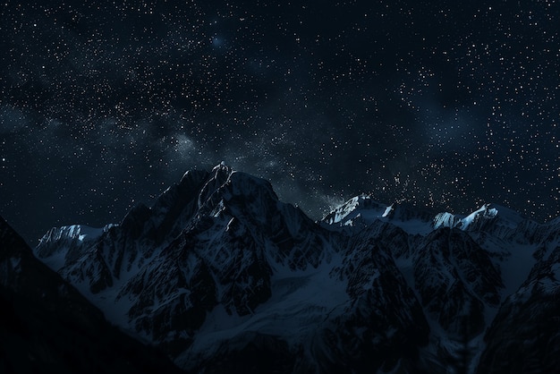 view of starry night sky with nature and mountains landscape