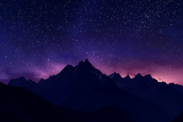 Free Photo view of starry night sky with nature and mountains landscape