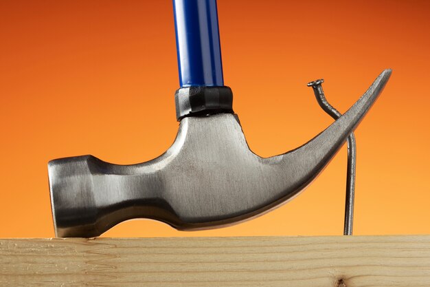 view of steel hammer for construction work with nails