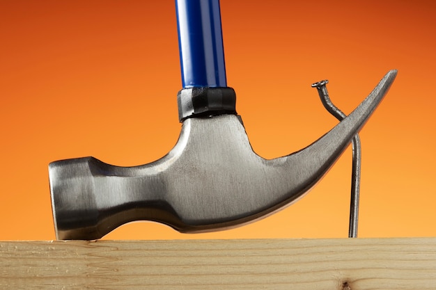 view of steel hammer for construction work with nails