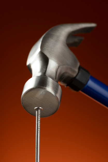 view of steel hammer for construction work with nails