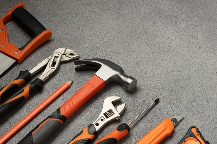 Free Photo view of steel hammer with other construction elements and tools