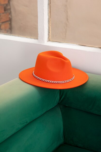 View of stylish fedora hat