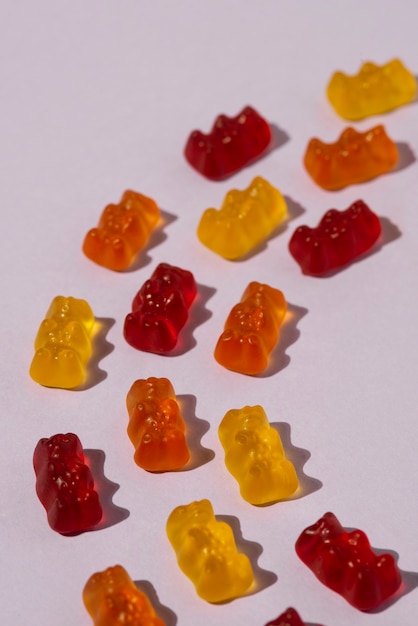 Free photo view of sweet and colorful gummy bears