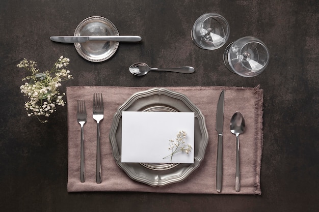 Above view table arrangement with plant