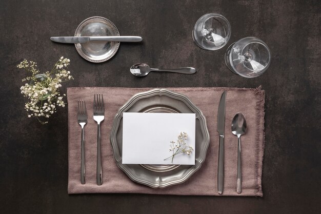 Above view table arrangement with plant