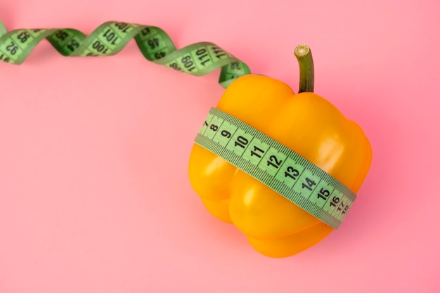 View of tape measure with bell pepper