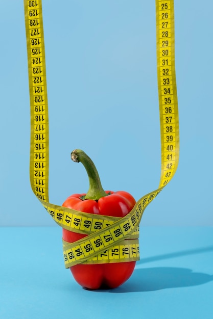 View of tape measure with bell pepper