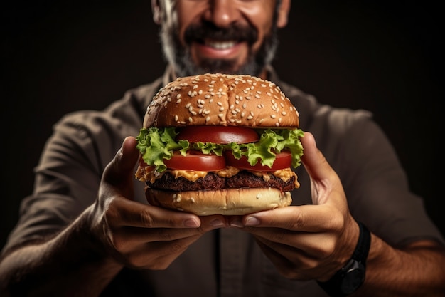 Foto gratuita vista di un gustoso hamburger con formaggio e carne