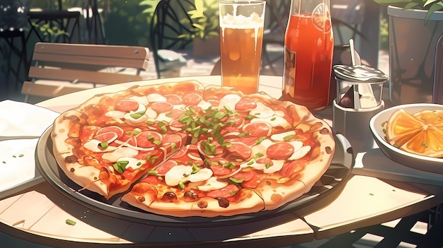 View of tasty pizza in anime style