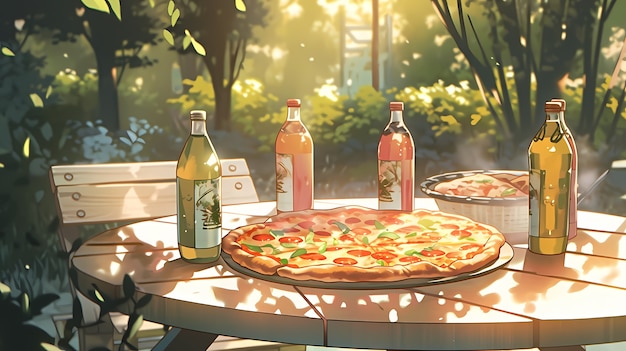 Free photo view of tasty pizza in anime style