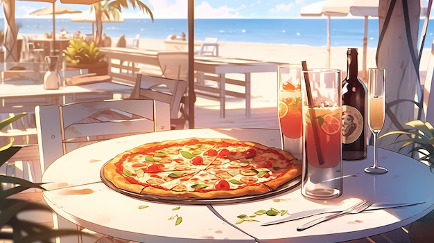 Free photo view of tasty pizza in anime style