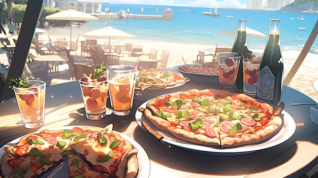 Free photo view of tasty pizza in anime style