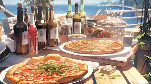 Free photo view of tasty pizza in anime style