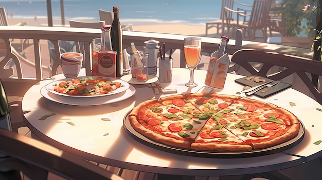 Free photo view of tasty pizza in anime style