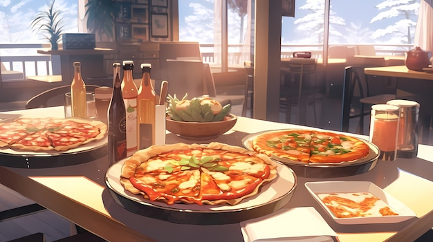 Free photo view of tasty pizza in anime style