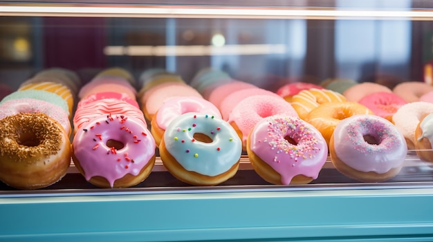 La vista delle gustose ciambelle con la glassa dolce