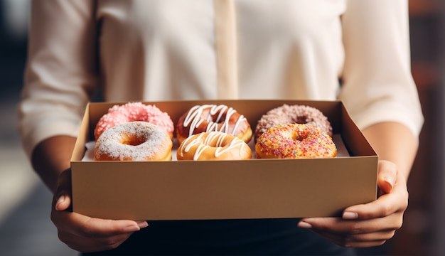 La vista delle gustose ciambelle con la glassa dolce