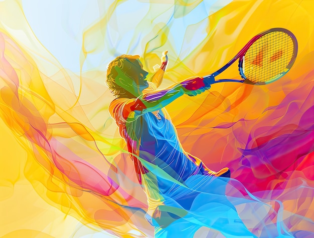 Free photo view of tennis player with digital art style effect