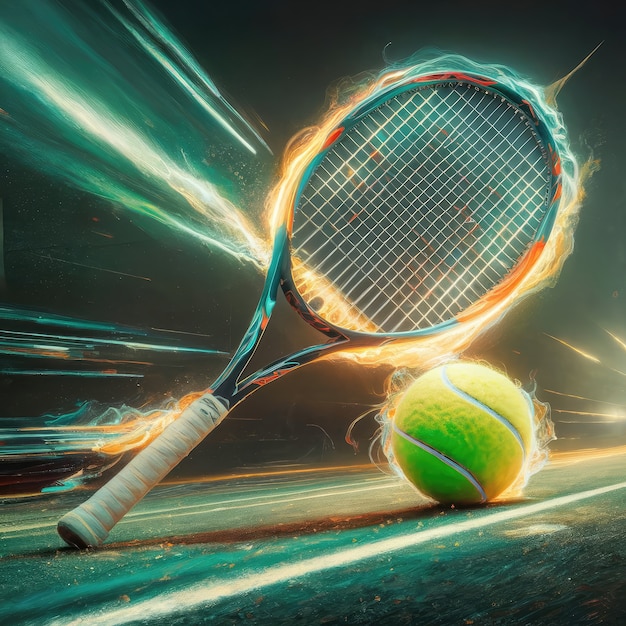 Free photo view of tennis racket with digital art effect